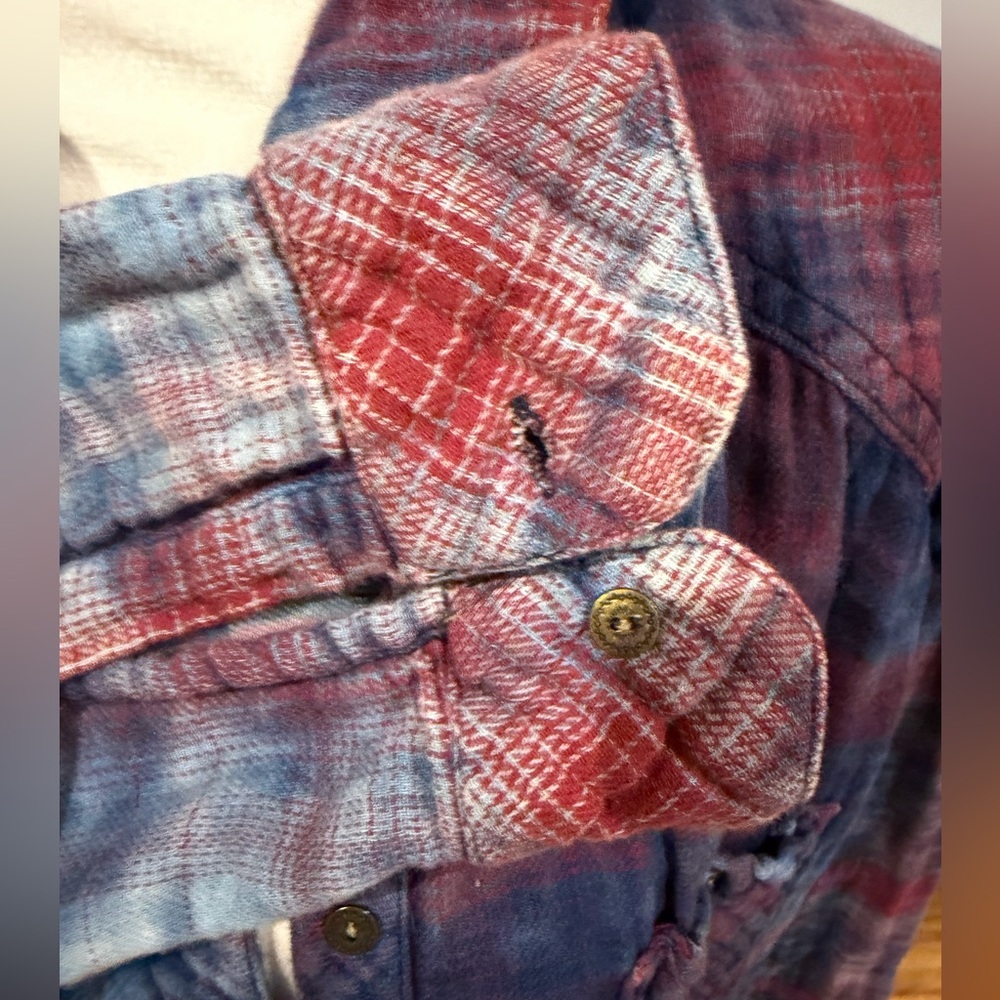 Free People Red and Blue Plaid Shirt - Picture 3 of 6